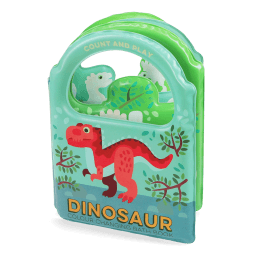 Colour changing bath book featuring colourful illustrations of dinosaur print