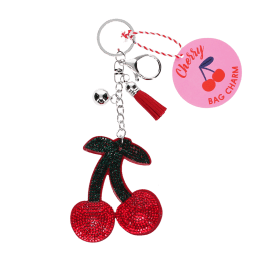 Glittery red cherry keyring with tag