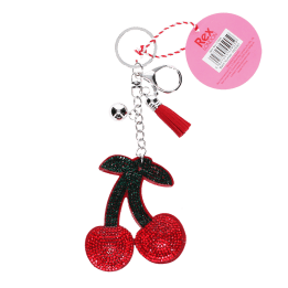 Glittery red cherry keyring with tag