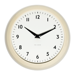 Round cream wall clock with black hands and numbers