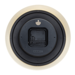 Back view of cream wall clock with battery compartment and hanging hole