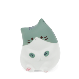 Green and white squidgy stress cat in a sitting design