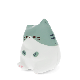 Green and white squidgy stress cat in a sitting design