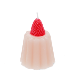 Pink jelly-shaped candle topped with a decorative red strawberry.