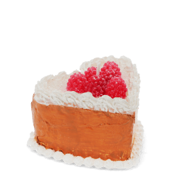 Heart-shaped cake candle with orange sides and red berry decorations on top