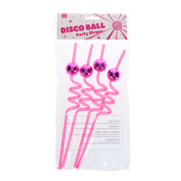Four disco ball party straws in a packaging