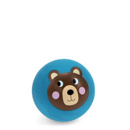 Blue bouncy ball with a bear face design