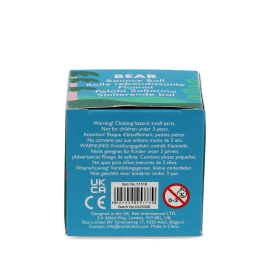 Back of bear bouncy ball packaging showing safety warnings.