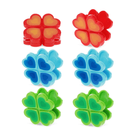 Six bright flower-shaped bag clips in blue, red, and green