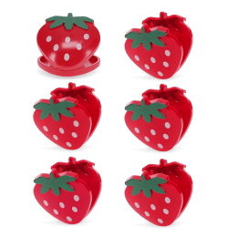Six strawberry-shaped bag clips in red with green leaves
