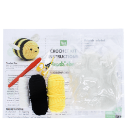 Crochet kit with yarn, crochet hook, stuffing, stitch markers, and instructions 