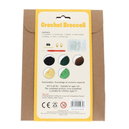 Crochet kit back packaging with safety warnings descriptions