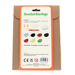 Crochet kit packaging front view with safety warnings descriptions