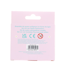 Back of bunny highlighters showing descriptions and safety warnings.