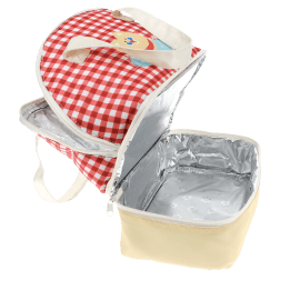 Open red and white checkered lunch bag 