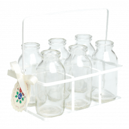 Set Of 6 School Milk Bottles In Crate