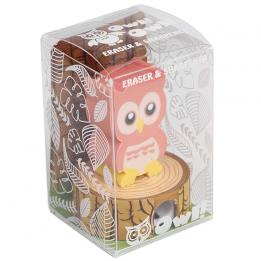 Pink Owl Eraser Pencil Sharpener