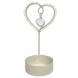 Cream Jewelled Heart Tealight Holder