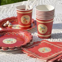 Set Of 20 Red Vintage Doily Cocktail Napkins