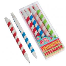 Set Of 4 Stripy Paper Straw Pens