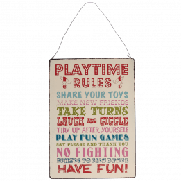 Playtime Rules Hanging Metal Sign