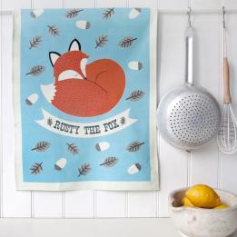 Rusty The Fox Cotton Tea Towel In Gift Box