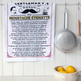 Moustache Etiquette Cotton Tea Towel In Gift Box