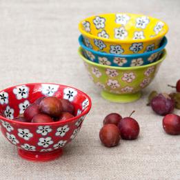 Red Hand Painted Daisy Bowl