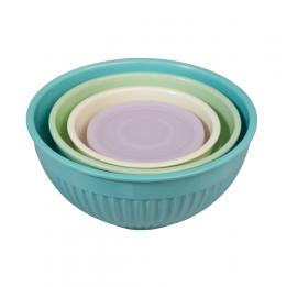 Set Of 4 Ridged Melamine Stacking Bowls With Lids