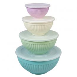 Set Of 4 Ridged Melamine Stacking Bowls With Lids