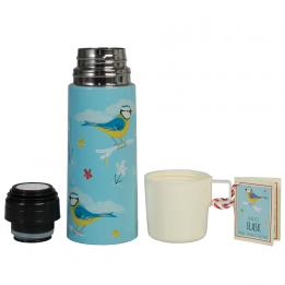 Blue Tit Design Flask And Cup