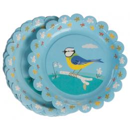 Set Of 8 Blue Tit Design Tea Party Plates