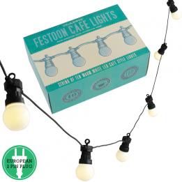 White Cafe Festoon Lights With European 2 Pin Plug