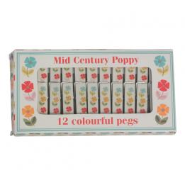 Set Of 12 Mid Century Poppy Clothes Pegs