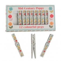 Set Of 12 Mid Century Poppy Clothes Pegs