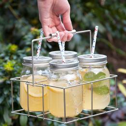 Set Of 4 Drinking Jars With Carrier