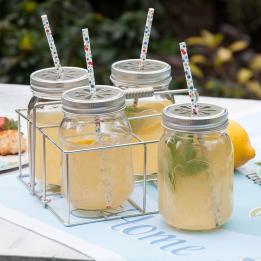 Set Of 4 Drinking Jars With Carrier