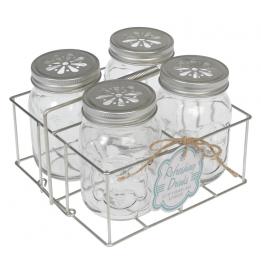 Set Of 4 Drinking Jars With Carrier