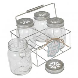 Set Of 4 Drinking Jars With Carrier