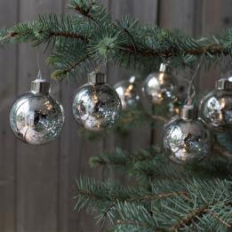Ten Large Antique Style Silver Led Baubles