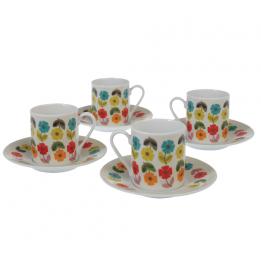 Set Of 4 Mid Century Poppy Espresso Cups And Saucers