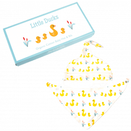 Little Ducks Organic Cotton Babies Hat And Bib Set