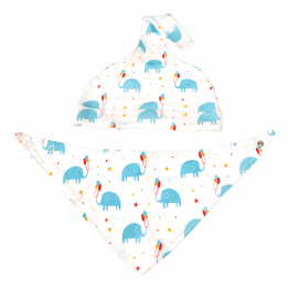 Elephant Party Organic Cotton Babies Hat And Bib Set