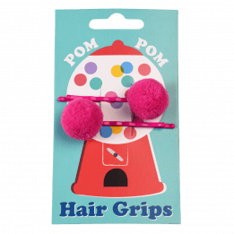 Pink Pom Pom Hair Grips