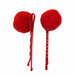 Red Pom Pom Hair Grips