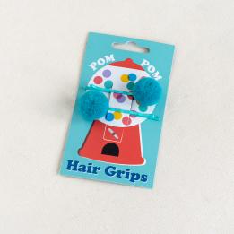 Turquoise Pom Pom Hair Grips