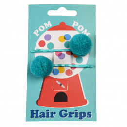 Turquoise Pom Pom Hair Grips