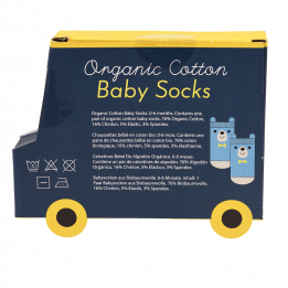 Blue Bear baby socks (one pair) box rear side with info