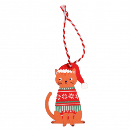 Wooden Christmas decoration ginger cat back side