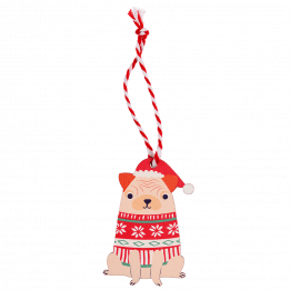 Wooden Christmas decoration pug dog back side